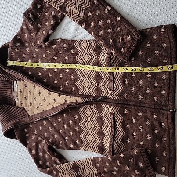 Athleta Cowl Neck Zipp Up Long Sleeve Small Wool Blend Dark Brown And Tan Teton - Picture 9 of 16